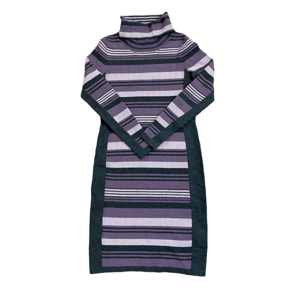 𝅺Etcetera Women’s Sweater Dress Knit Turtleneck Knee Length Purple Grey sz S